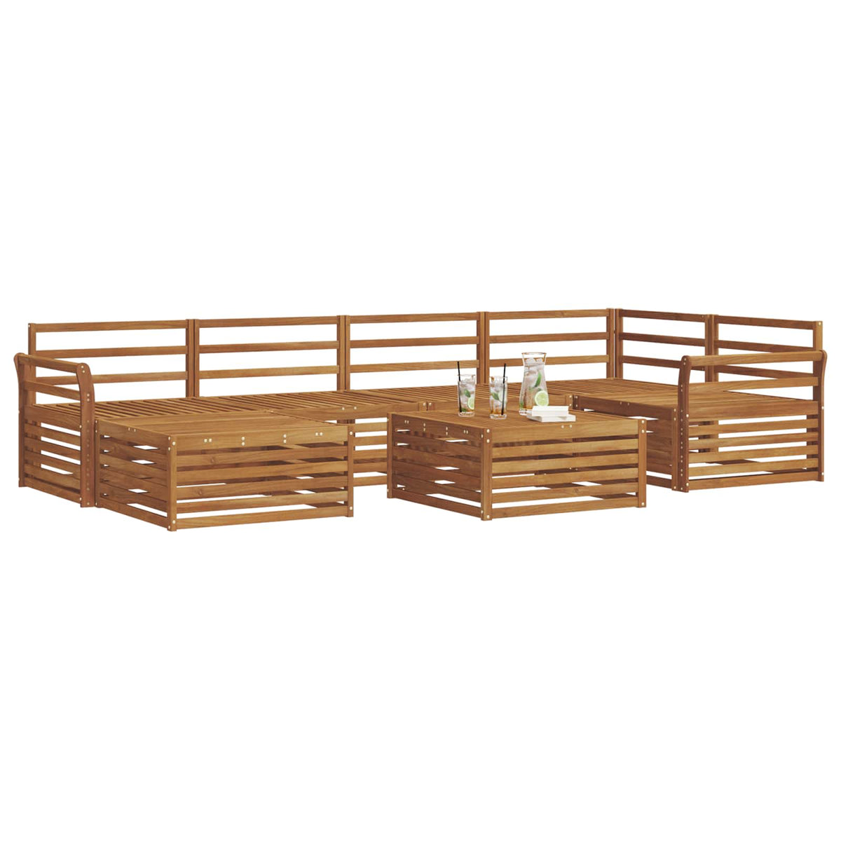 Set di divani da esterno 7 pz Naturale Legno di Acacia Massello - homemem39