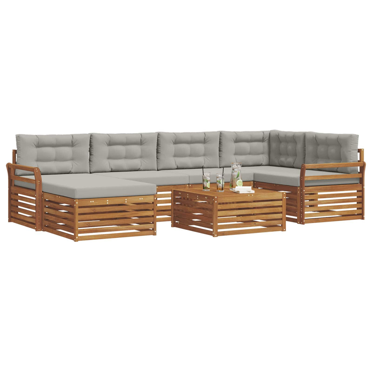 Set di divani da esterno 7 pz Grigio Naturale e Chiaro - homemem39