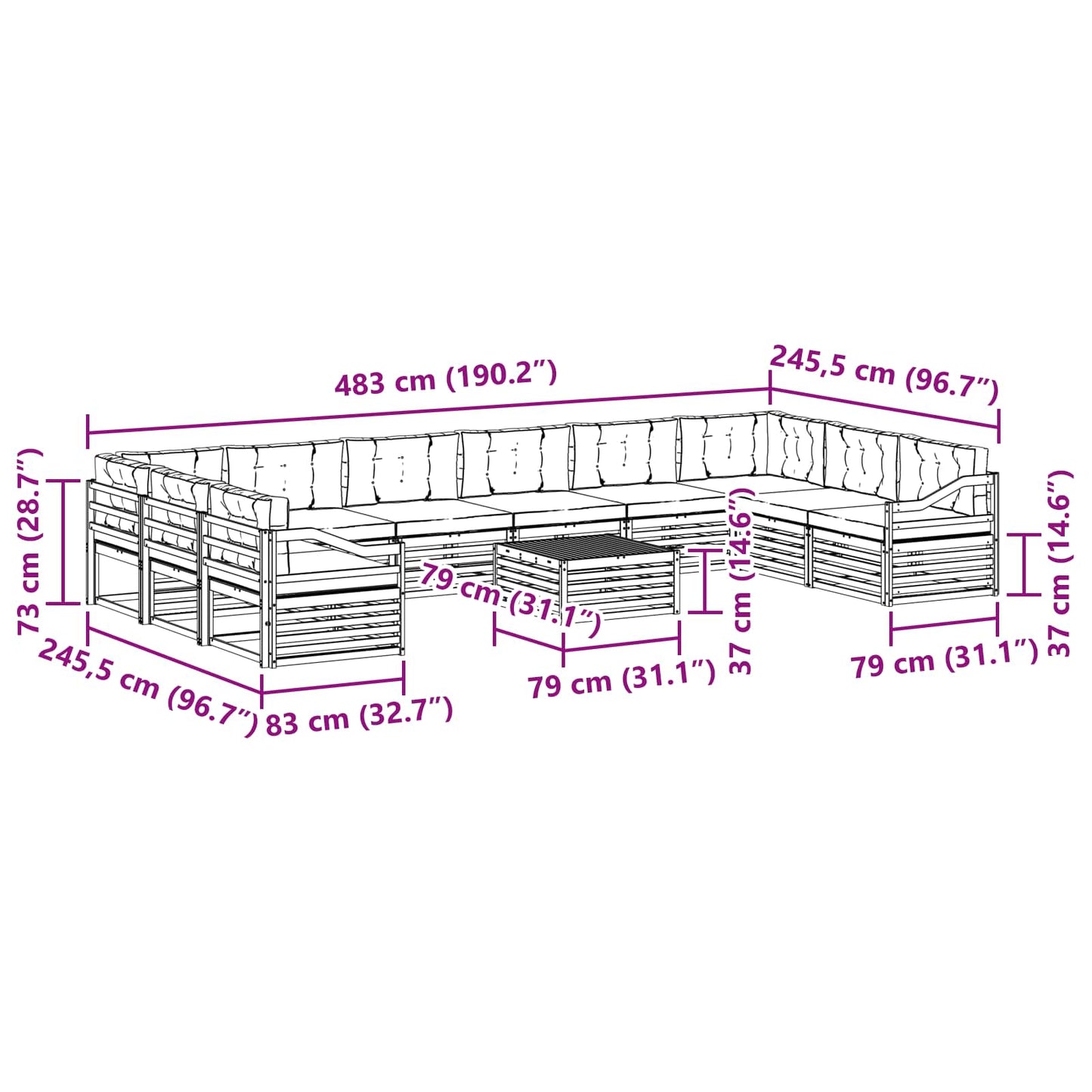 Set divani 11 pcs Naturale e Antracite Legno di Acacia Massello | homemem39