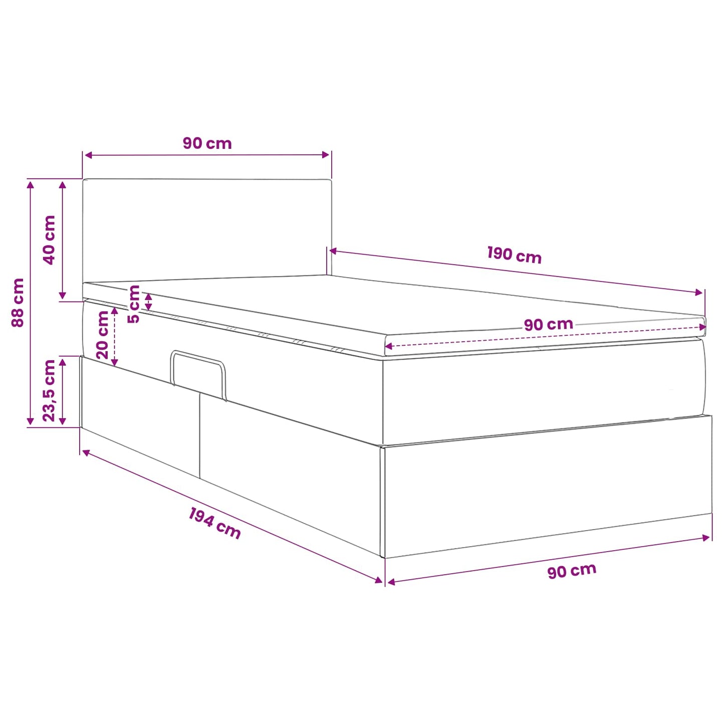 Letto con contenitore e materasso Grigio scuro 90 x 190 cm | homemem39
