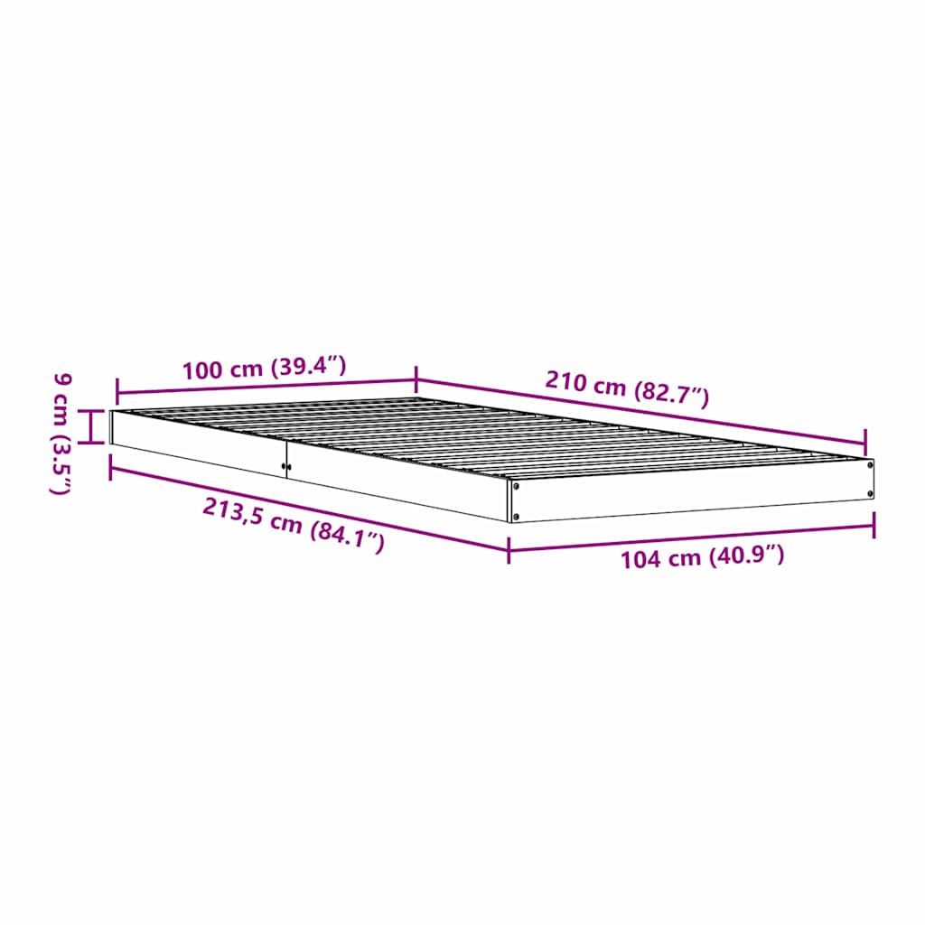 Struttura letto a terra Bianco 100 x 210 cm Pino massello | homemem39