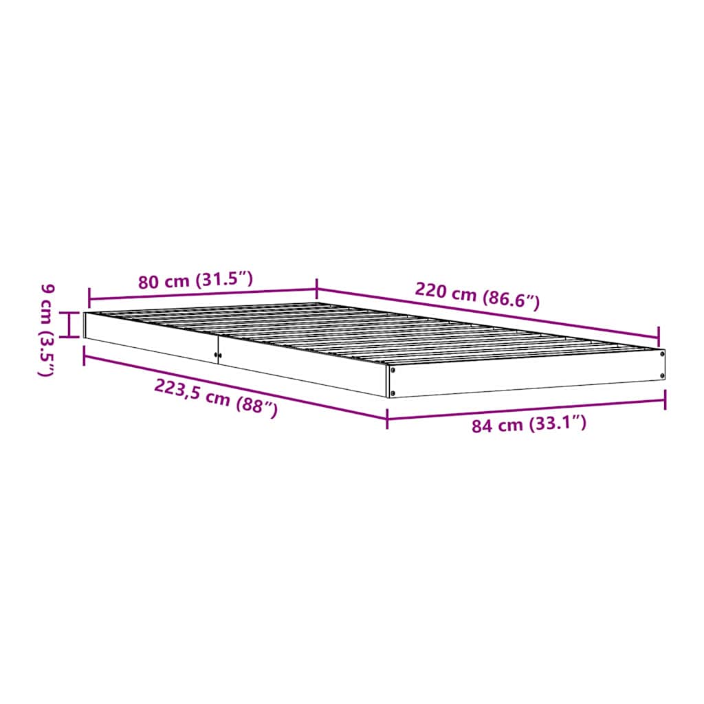 Struttura letto a pavimento Naturale 80 x 220 cm Pino massello | homemem39