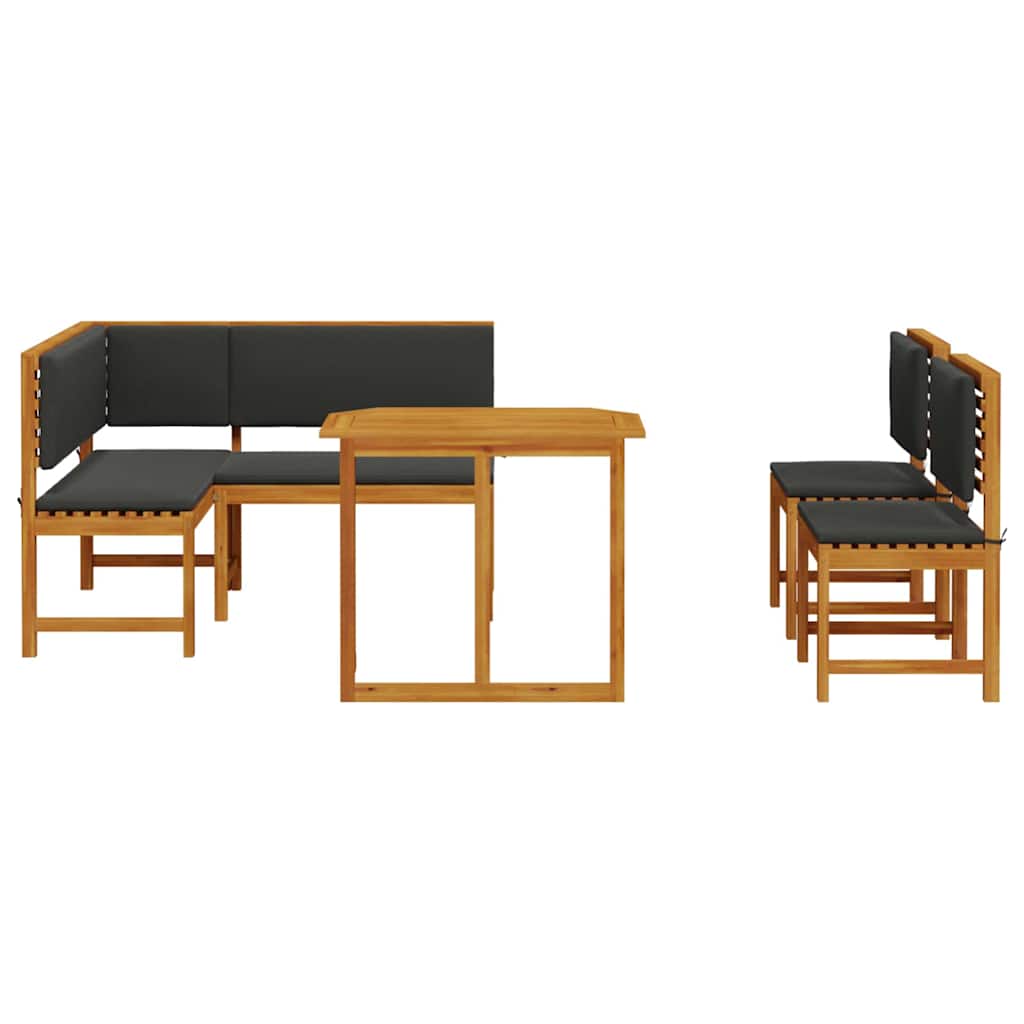 Set Panchina da Giardino 4 pcs Marrone legno massello di acacia