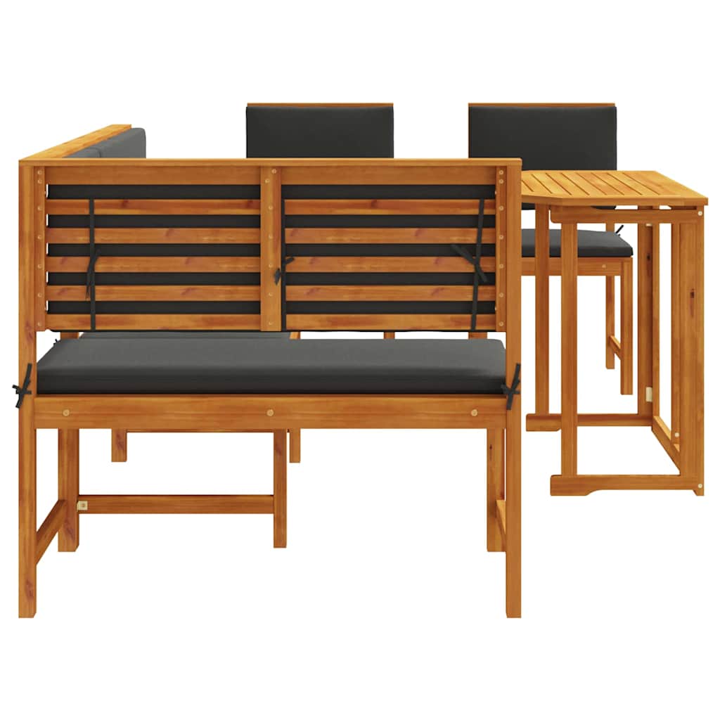 Set Panchina da Giardino 4 pcs Marrone legno massello di acacia