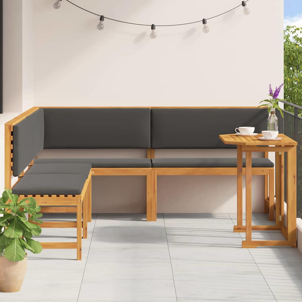 Set Panchina da Giardino 4 pcs Marrone legno massello di acacia