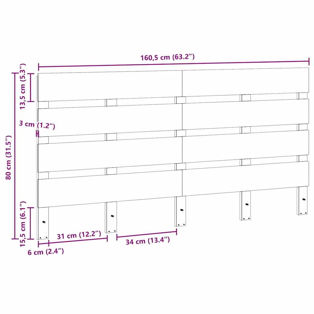 Testiera Marrone cerato 160,5 x 3 x 80 cm Pino massello