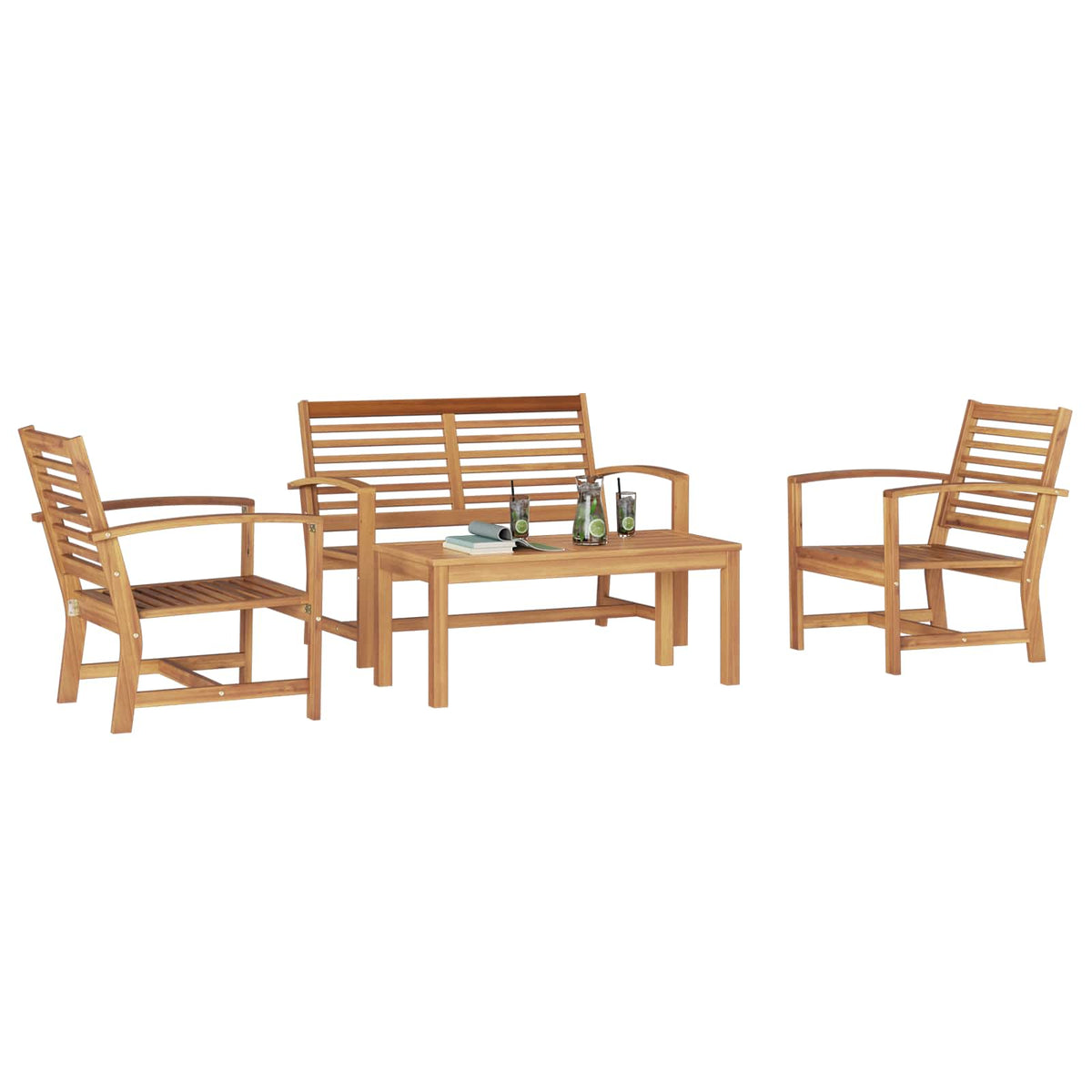 Set Divano da Giardino 4 pz Naturale Legno di teak solido - homemem39
