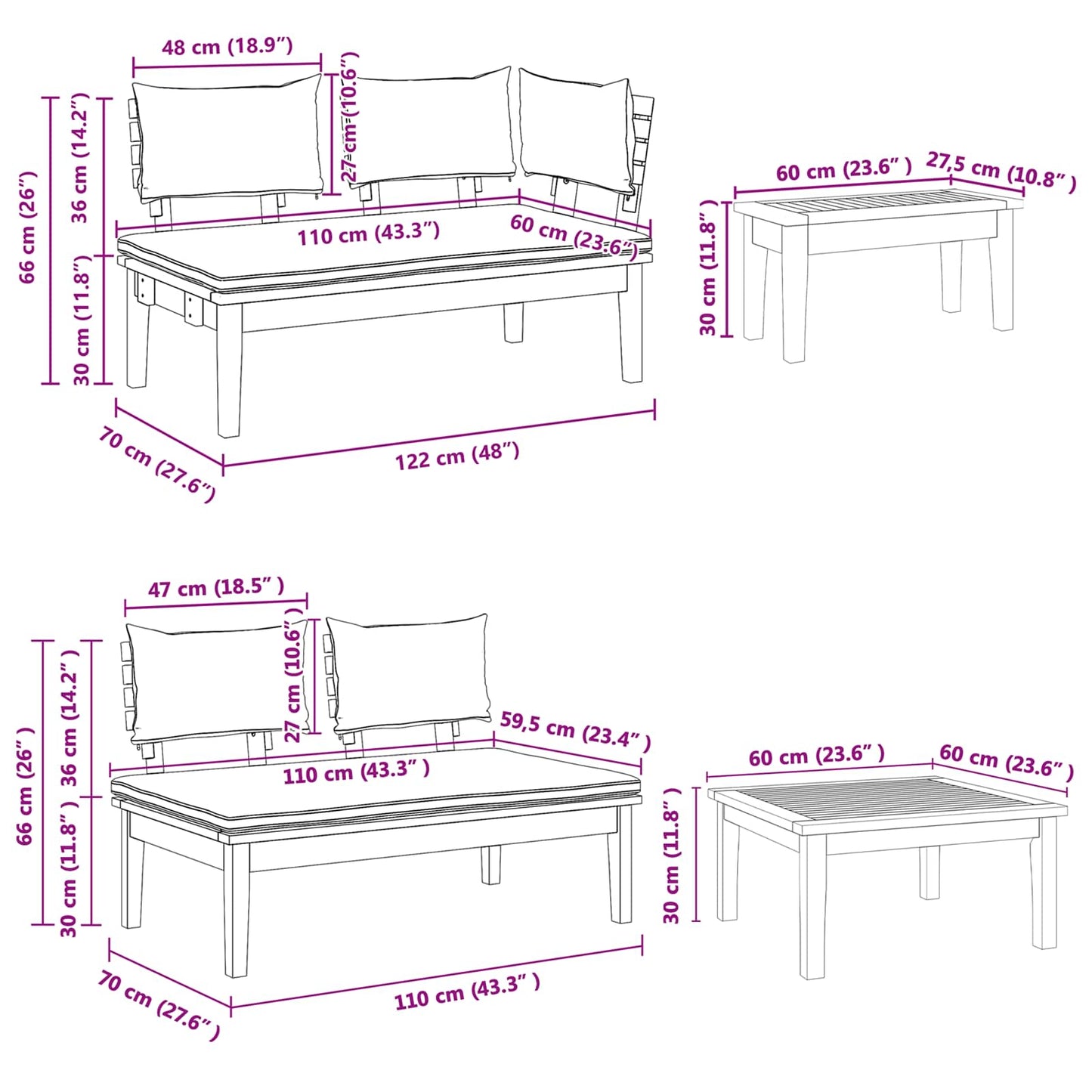 Set Divano da Giardino 5 pcs Marrone e Crema | homemem39