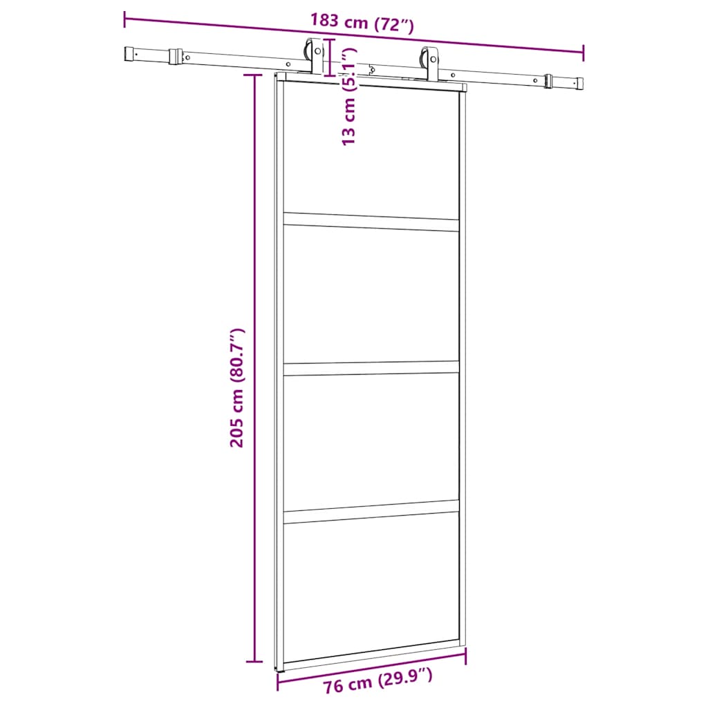 Porta Scorrevole Set Ferramenta Nera 76x205 cm Vetro Temperato | homemem39