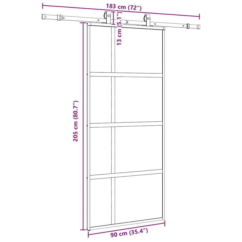Porta Scorrevole Set Ferramenta Nera 90x205 cm Vetro Temperato | homemem39