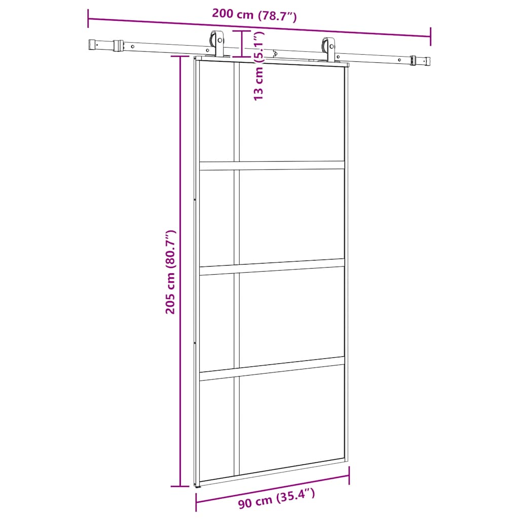 Porta Scorrevole Set Ferramenta Nera 90x205 cm Vetro Temperato | homemem39