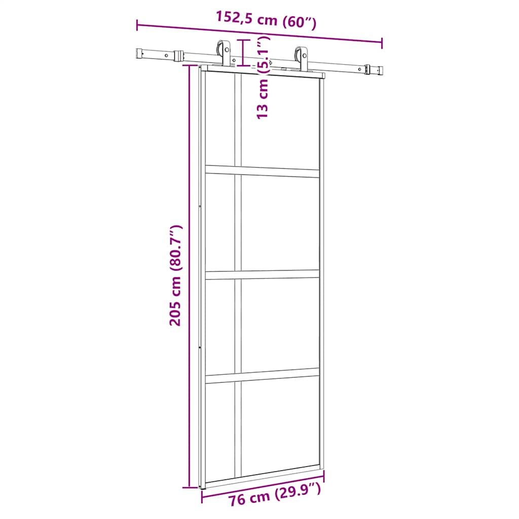 Porta Scorrevole Set Ferramenta Nera 76x205 cm Vetro Temperato | homemem39