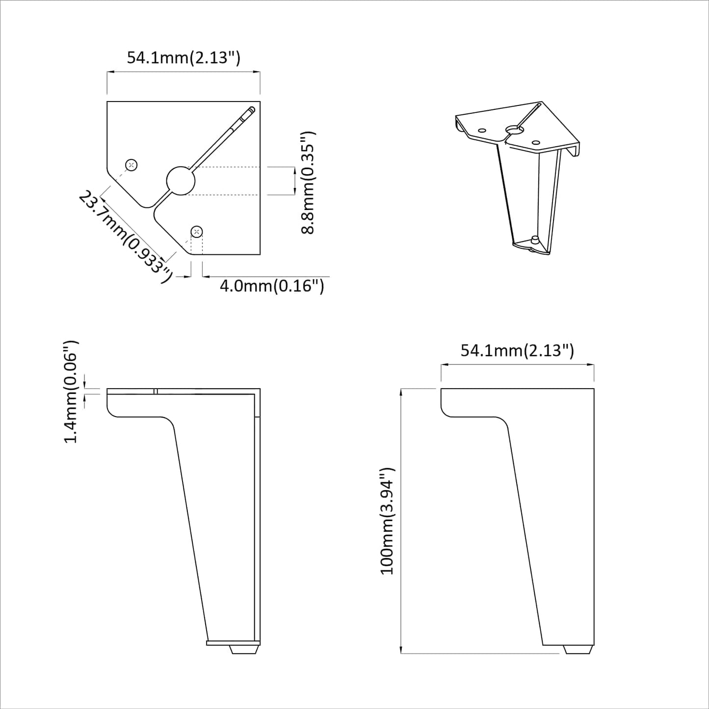 Piedini per mobili 2 pcs Nero 5,5 x 5,5 x 10 cm Ferro