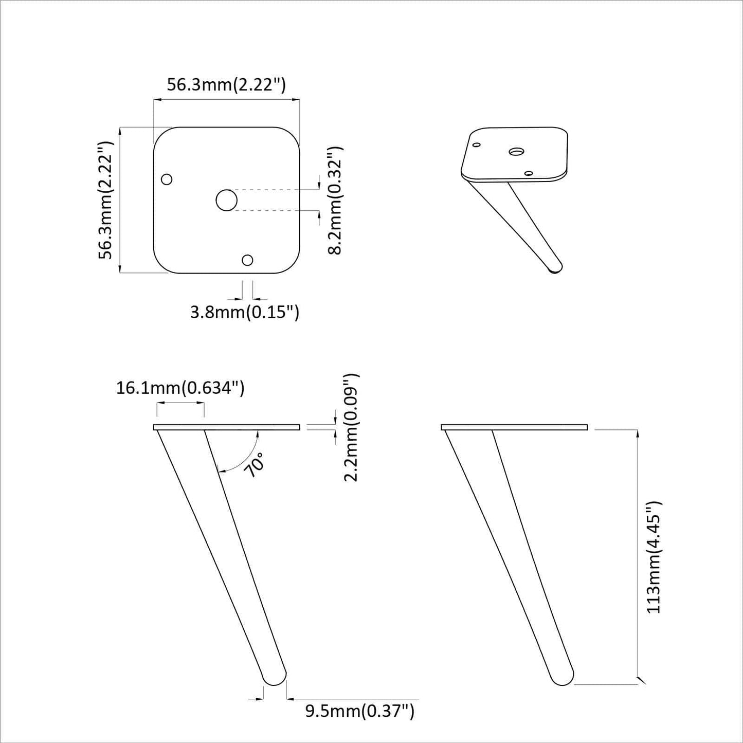 Piedini in Piedi 12 pcs Nero 56 x 56 x 100 mm Ferro