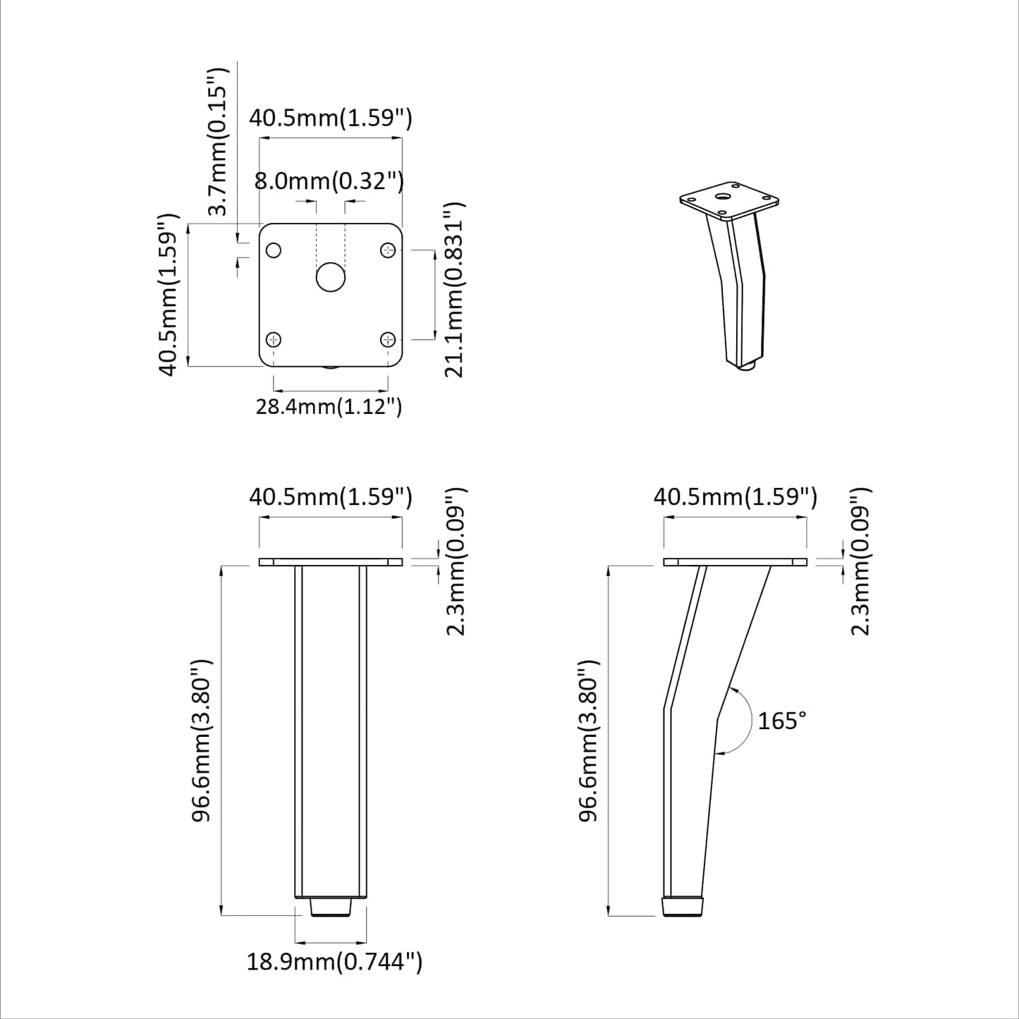 Piedi in piedi 12 pcs Nero 40 x 40 x 100 mm Ferro