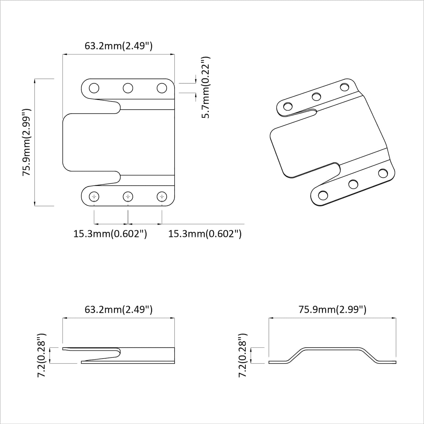 Staffa di Montaggio Flush 2 pcs Argento 75 x 66 x 1,4 mm | homemem39
