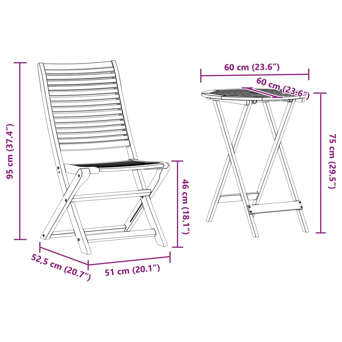Set Bistro Pieghevole 3 pcs Marrone Legno di Acacia Massello | homemem39