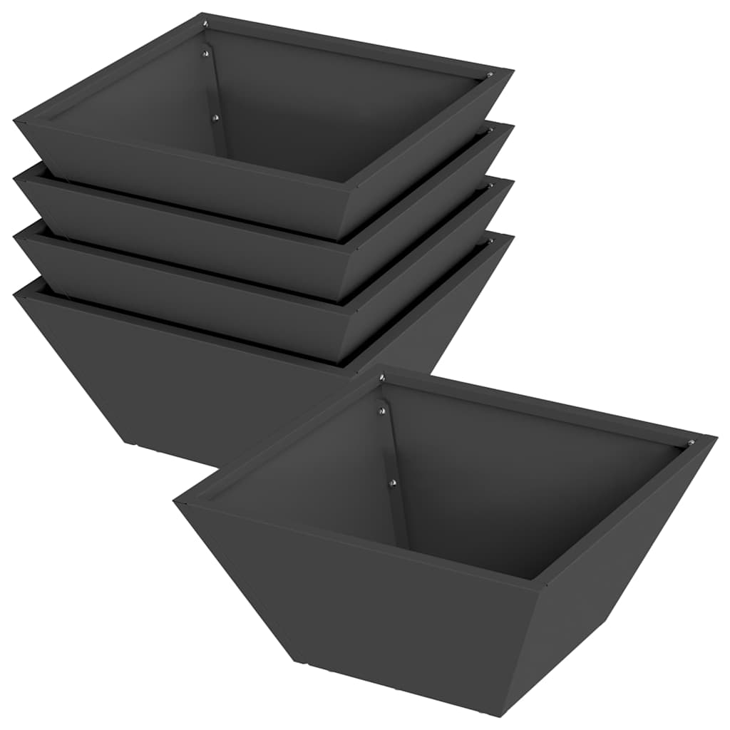 Vaso a Ciotola da Giardino 5 pcs Nero 35 x 35 x 15 cm Acciaio