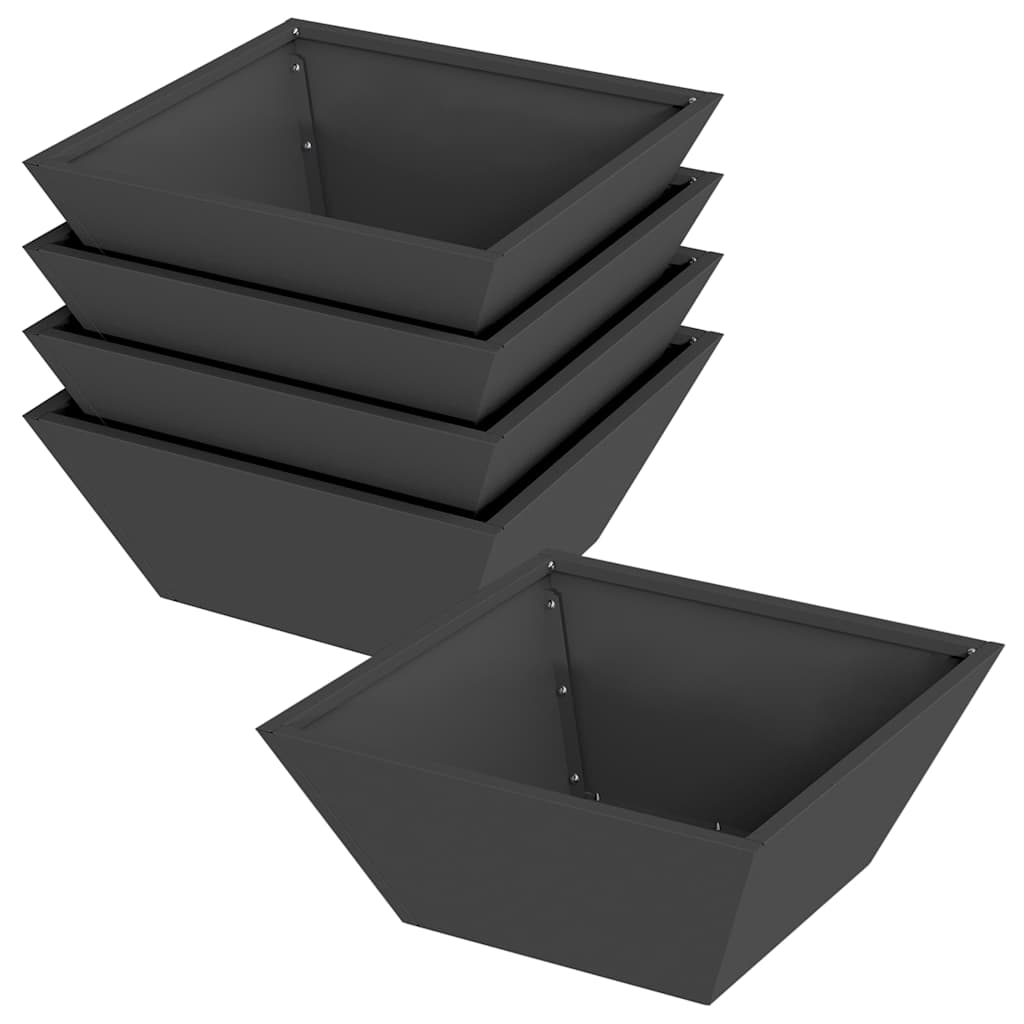 Vaso a Ciotola da Giardino 5 pcs Nero 40 x 40 x 15 cm Acciaio