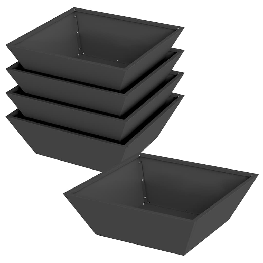 Vaso a Ciotola da Giardino 5 pcs Nero 50 x 50 x 15 cm Acciaio