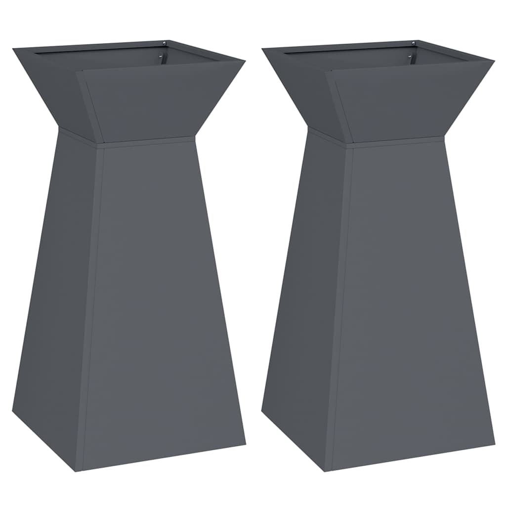 Vaso a Pilastro 2 pcs Antracite 35 x 35 x 73 cm Acciaio