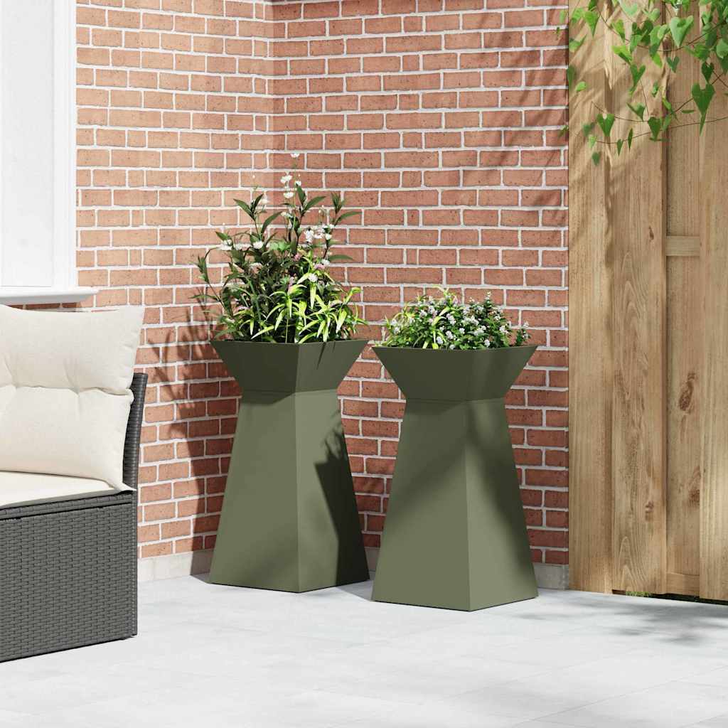 Vaso a Pilastro 2 pcs Oliva 35 x 35 x 73 cm Acciaio
