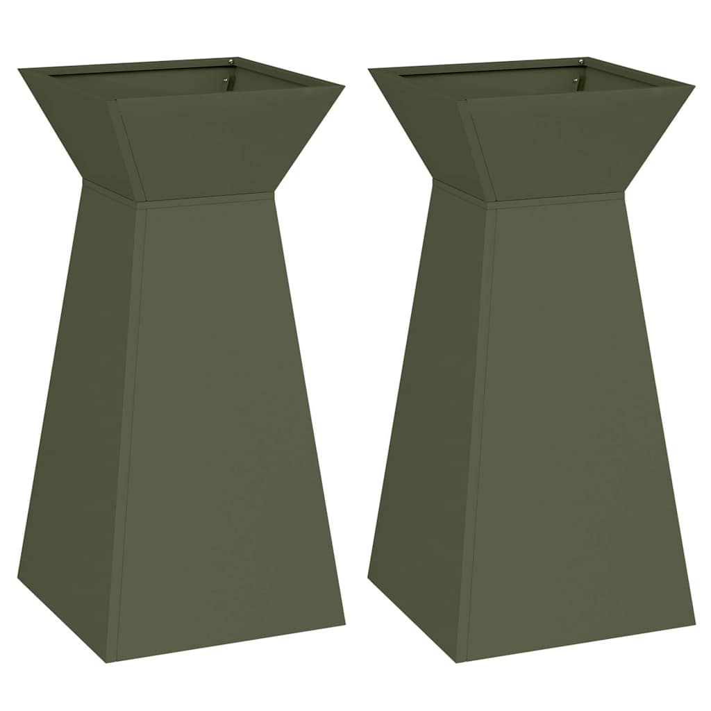 Vaso a Pilastro 2 pcs Oliva 35 x 35 x 73 cm Acciaio