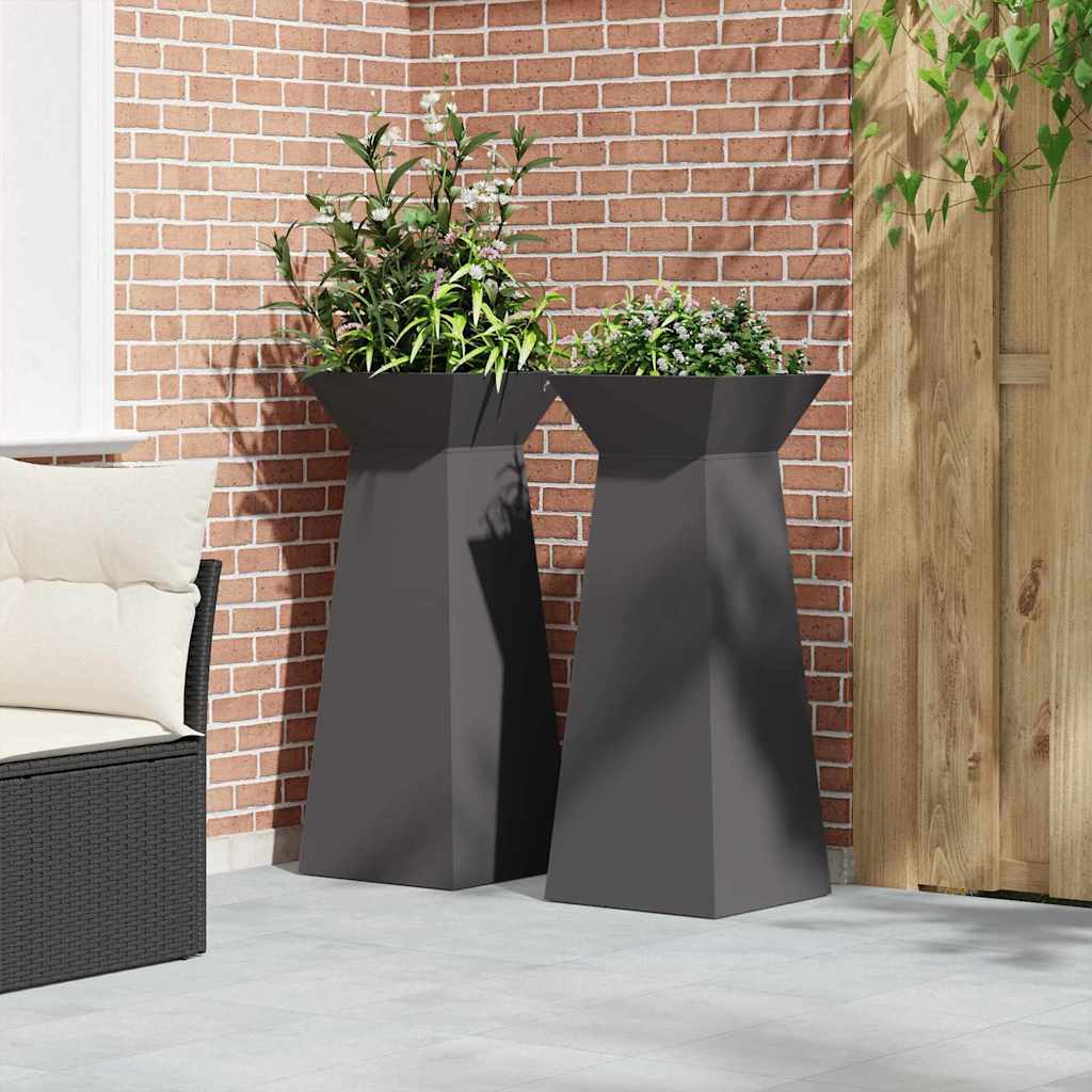 Vaso a Pilastro 2 pcs Nero 40 x 40 x 100 cm Acciaio