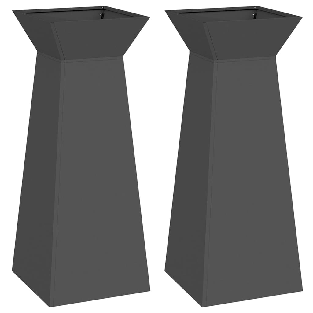 Vaso a Pilastro 2 pcs Nero 40 x 40 x 100 cm Acciaio