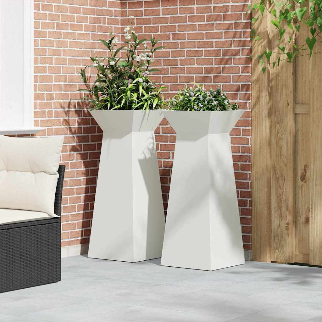 Vaso a Pilastro 2 pcs Bianco 40 x 40 x 100 cm Acciaio