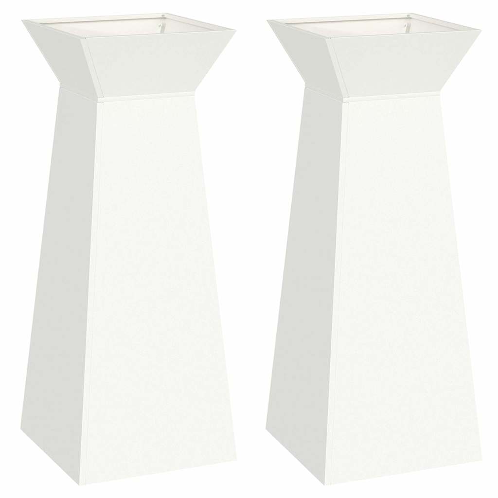 Vaso a Pilastro 2 pcs Bianco 40 x 40 x 100 cm Acciaio