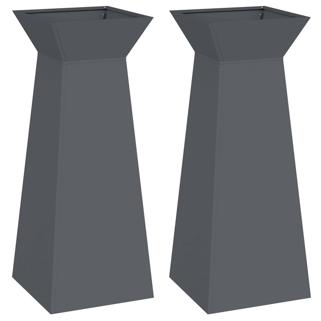 Vaso a Pilastro 2 pcs Antracite 40 x 40 x 100 cm Acciaio