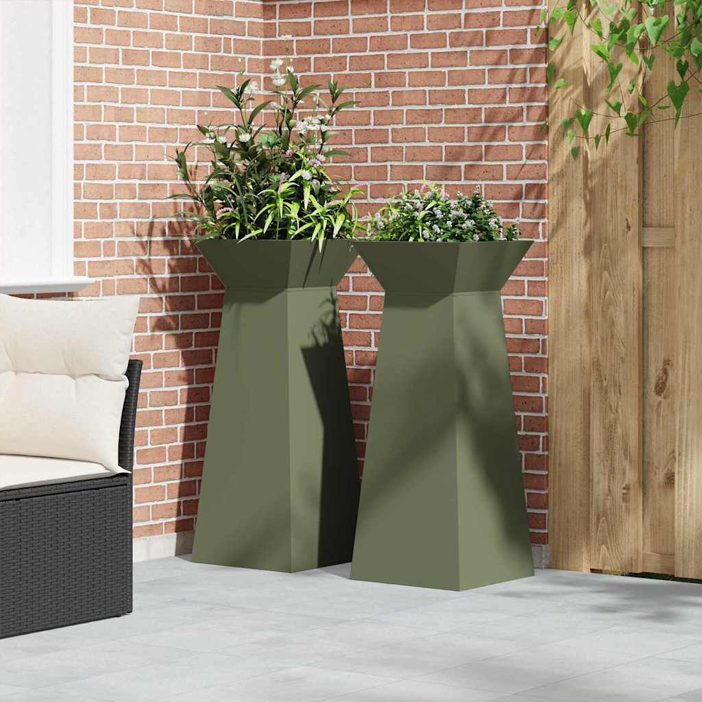 Vaso a Pilastro 2 pcs Oliva 40 x 40 x 100 cm Acciaio