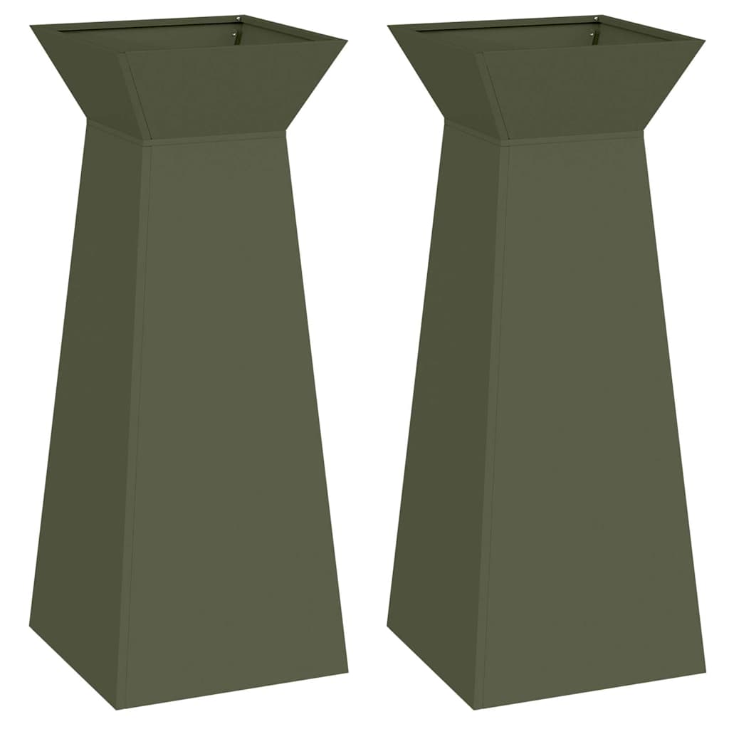 Vaso a Pilastro 2 pcs Oliva 40 x 40 x 100 cm Acciaio