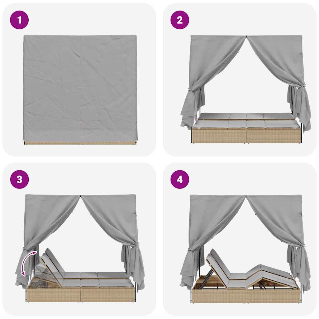 Lettino doppi con Tetto Beige 205 x 129 x 200 cm Rattan PE