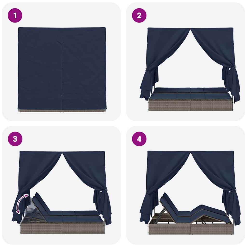 Lettino doppi con Tetto Grigio 205 x 129 x 200 cm Rattan PE