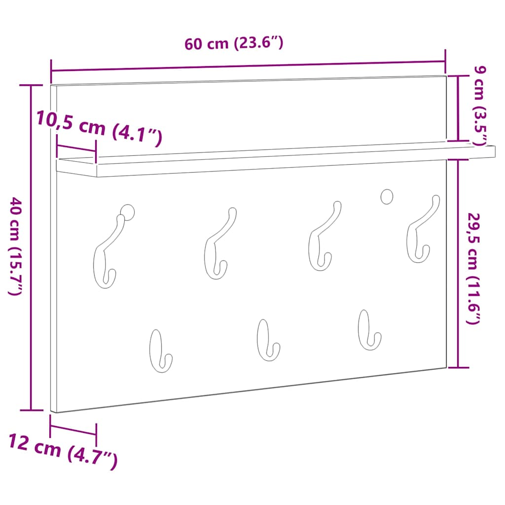 Appendiabiti a muro Bianco 60 x 40 x 12 cm Legno multistrato