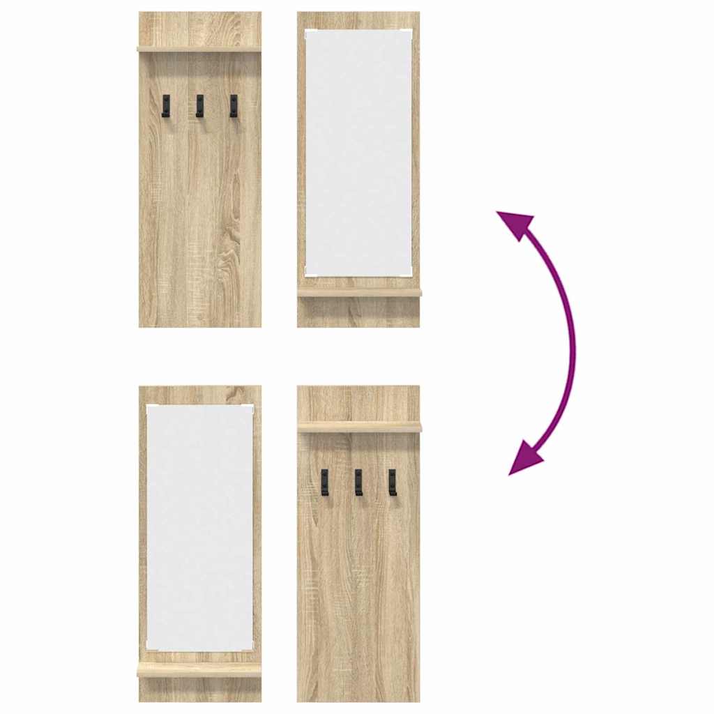 Appendiabiti a muro con specchio Rovere Sonoma 70 x 10 x 90 cm