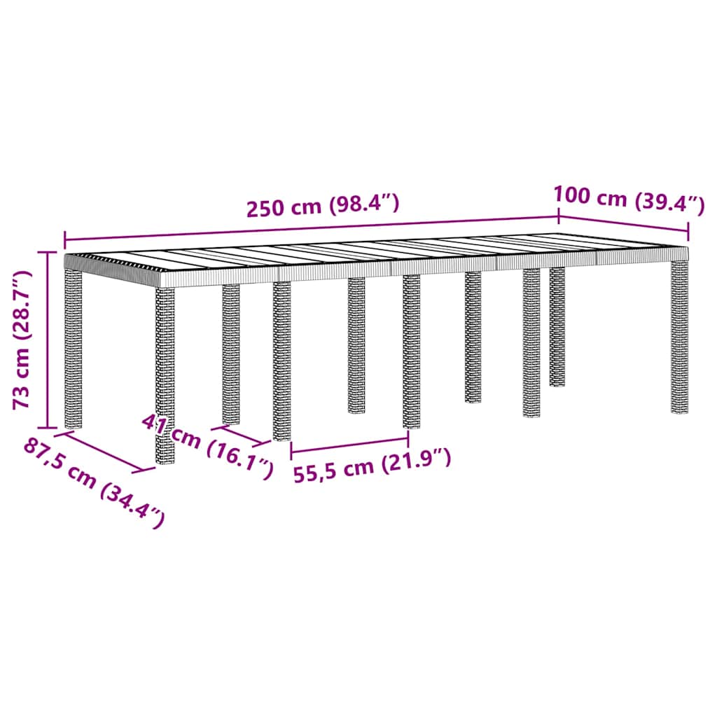 Tavolo da Giardino Bianco 250 x 100 x 73 cm polyrattan