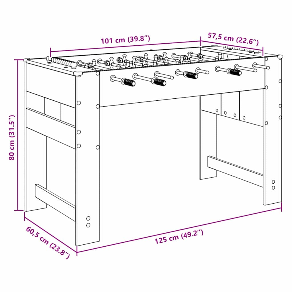 Tavolo da Foosball Rovere fumé 125 x 60,5 x 80 cm