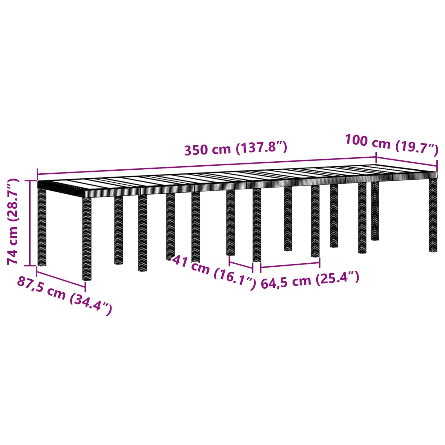 Tavolo da Giardino Marrone 350 x 100 x 74 cm polyrattan | homemem39