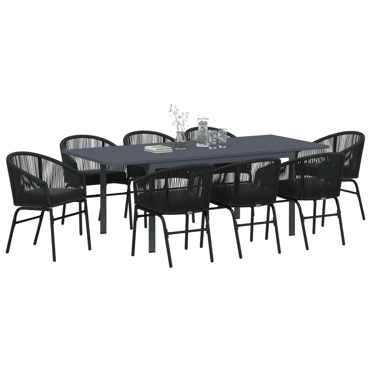 Set da Pranzo per Giardino 9 pz Nero polyrattan - homemem39