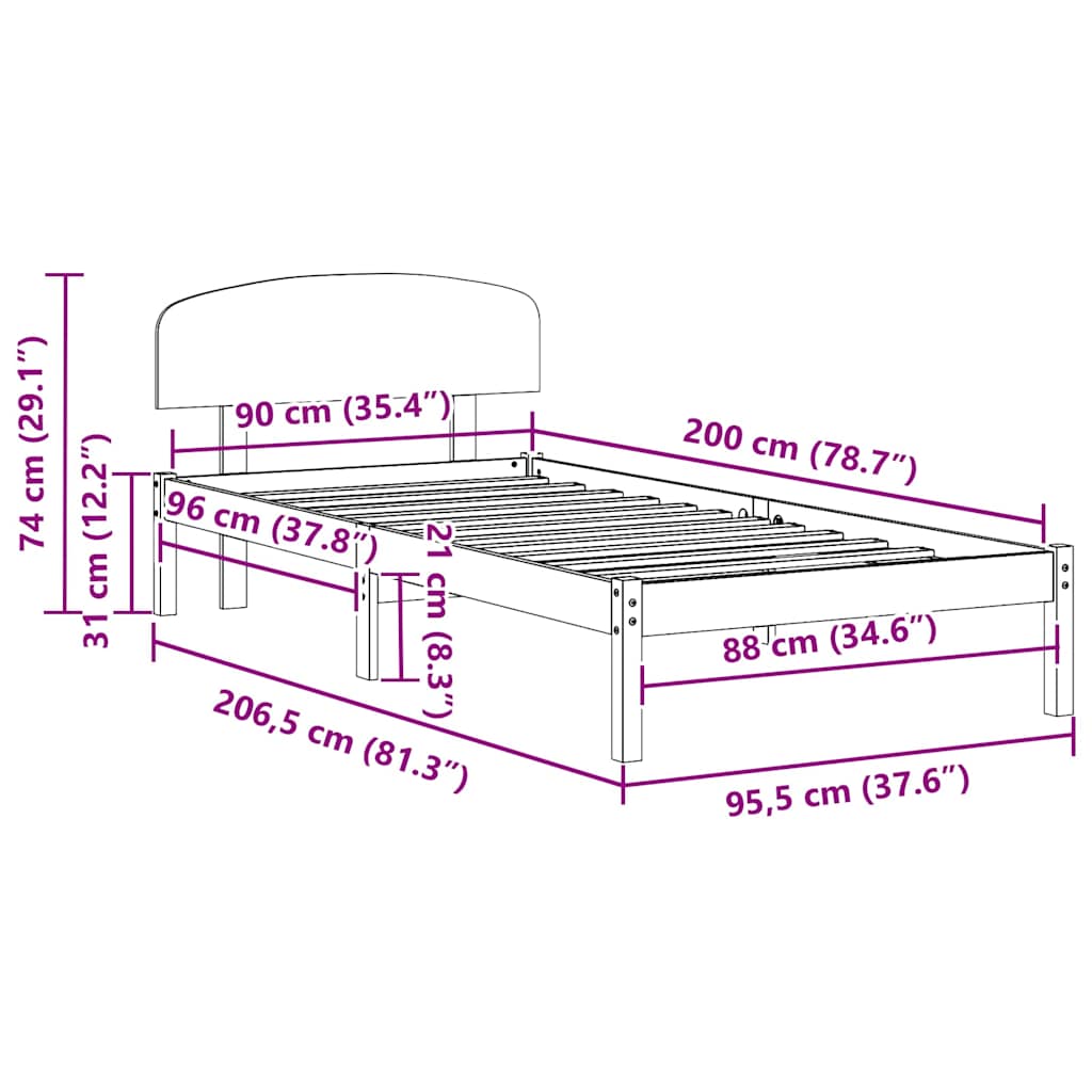 Struttura del letto Marrone cerato 90 x 200 cm Pino massello