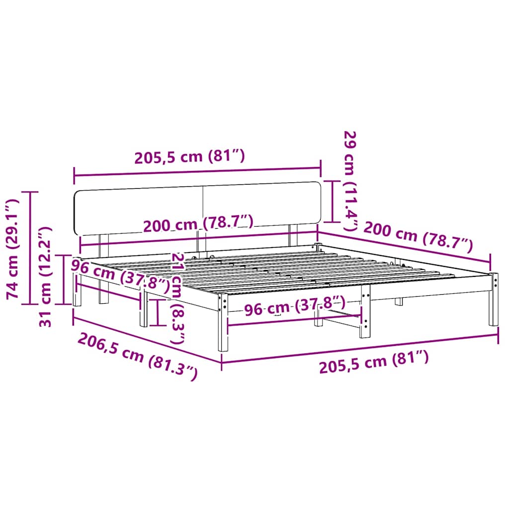 Struttura del letto Naturale 200 x 200 cm Pino massello