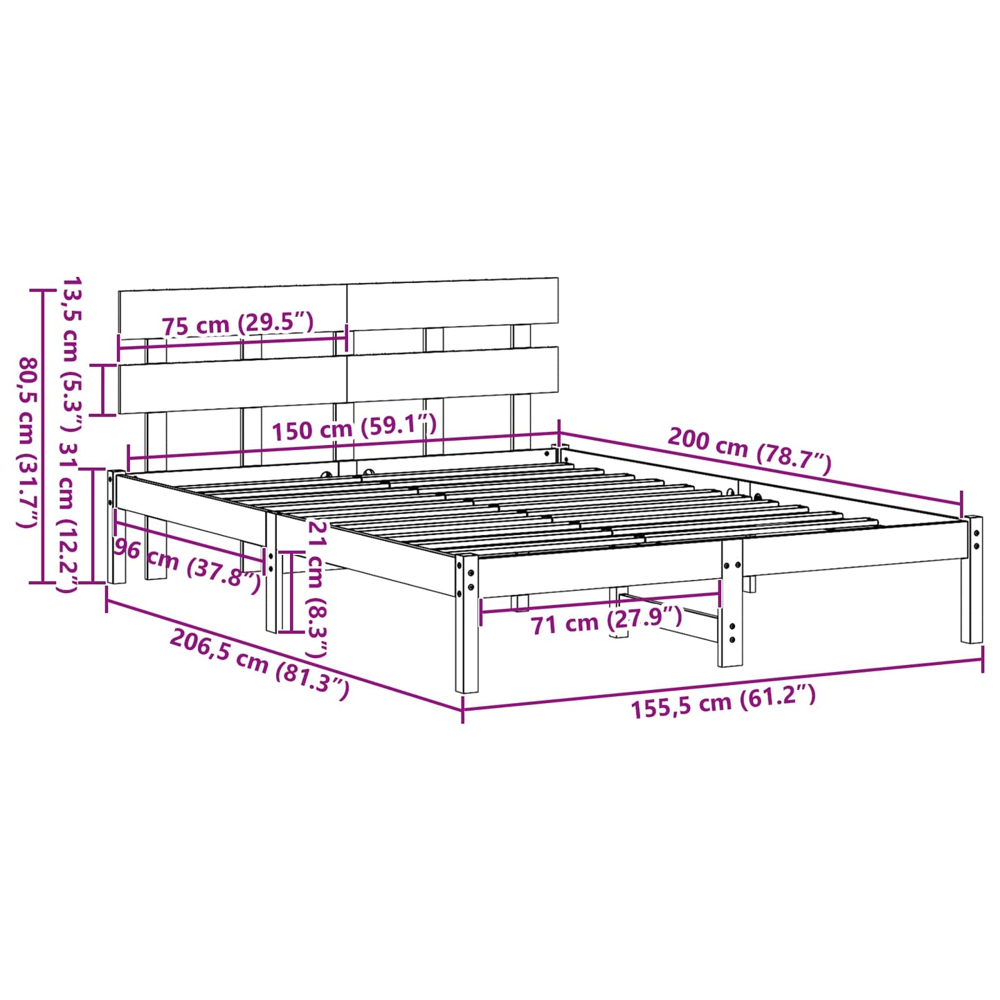 Struttura del letto Marrone 150 x 200 cm Legno massello di pino | homemem39