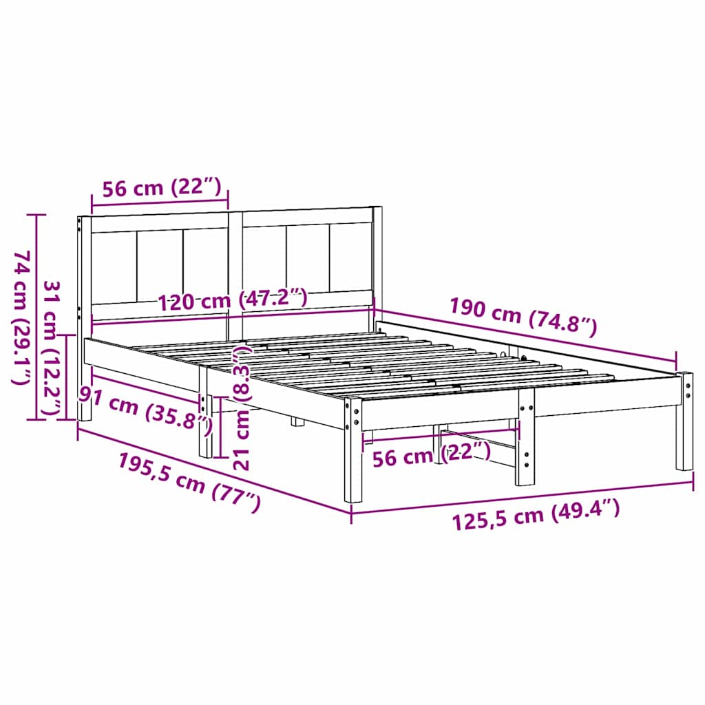 Struttura del letto Bianco 120 x 190 cm Legno massello di pino | homemem39