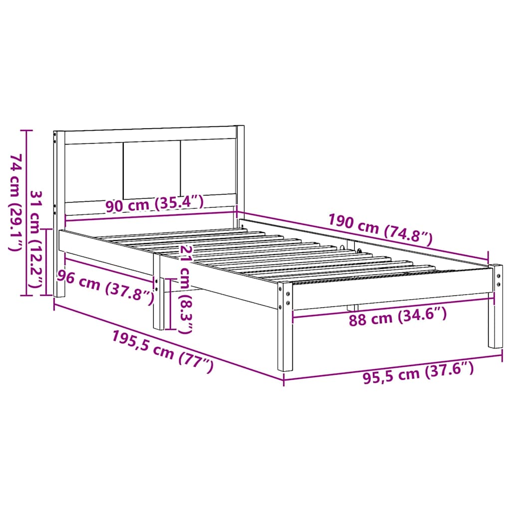 Struttura del letto Bianco 90 x 190 cm Legno massello di pino | homemem39