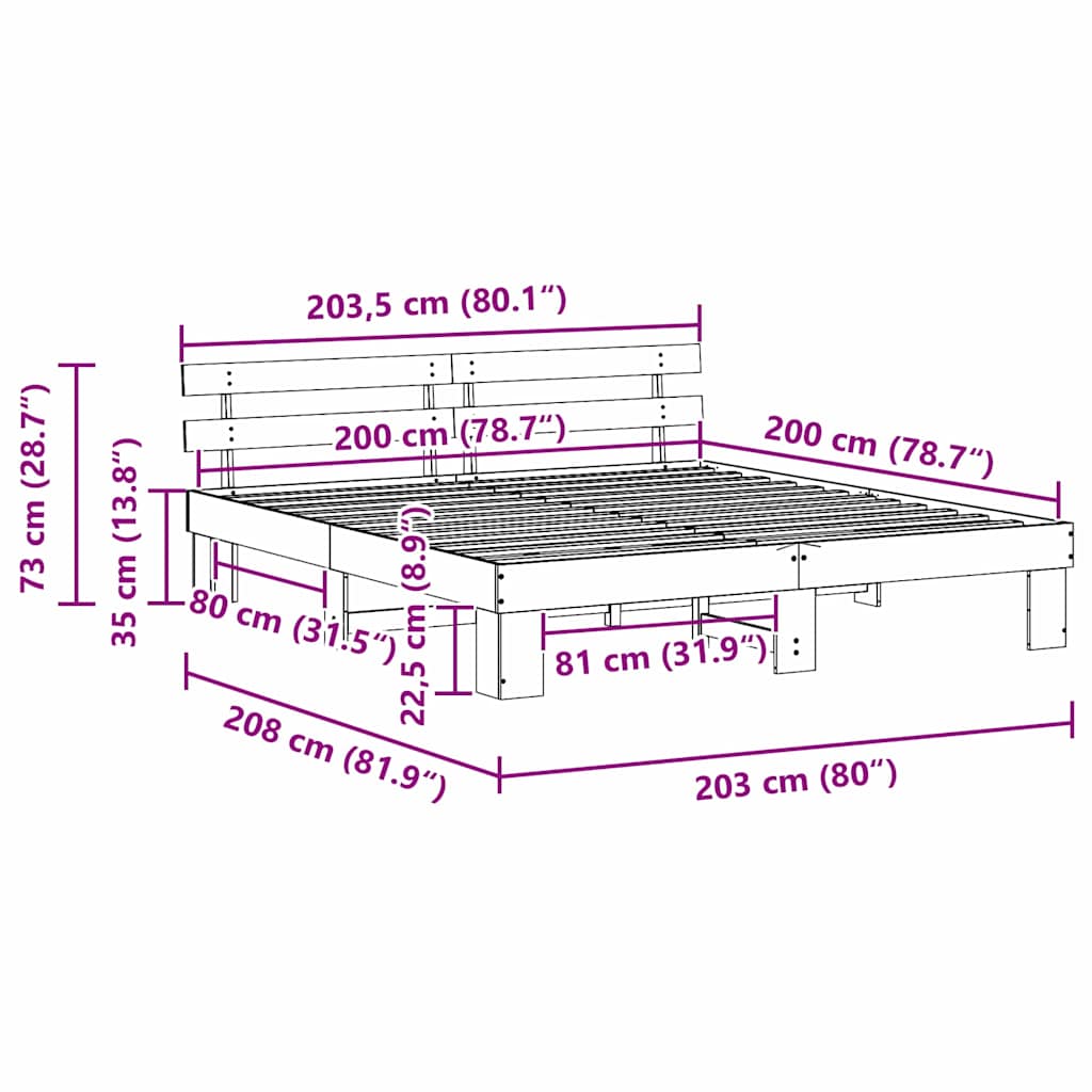Struttura del letto Bianco 200 x 200 cm Pino massello | homemem39