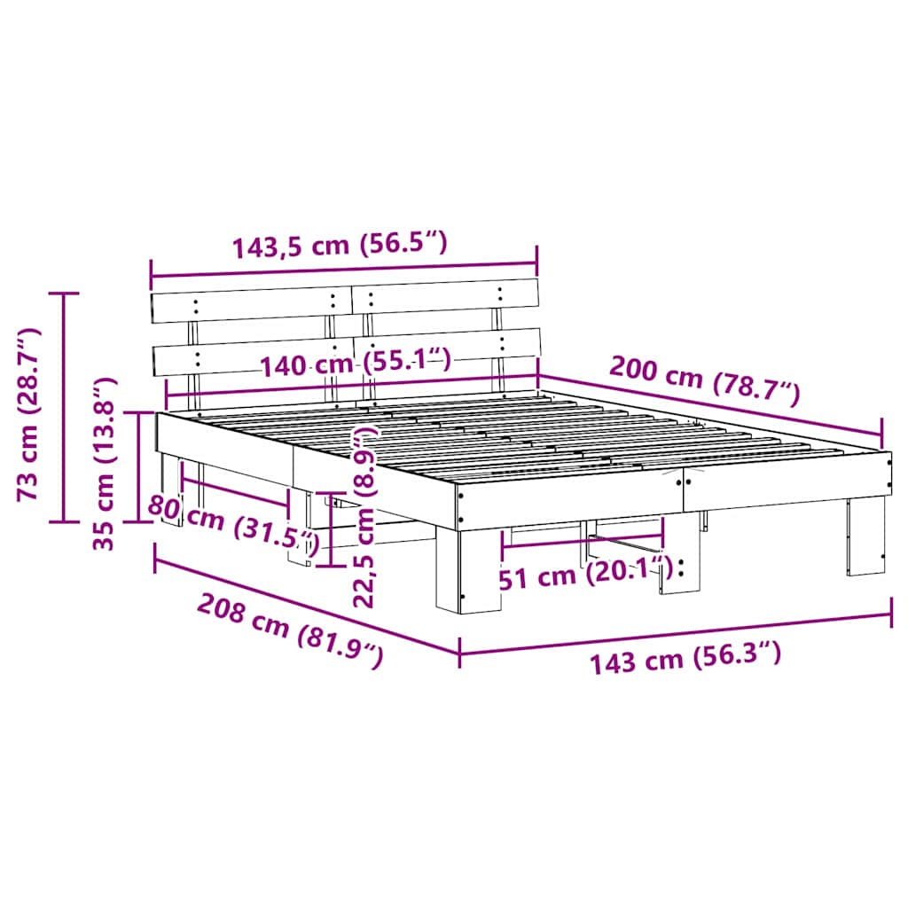 Struttura del letto Marrone cerato 140 x 200 cm Pino massello | homemem39