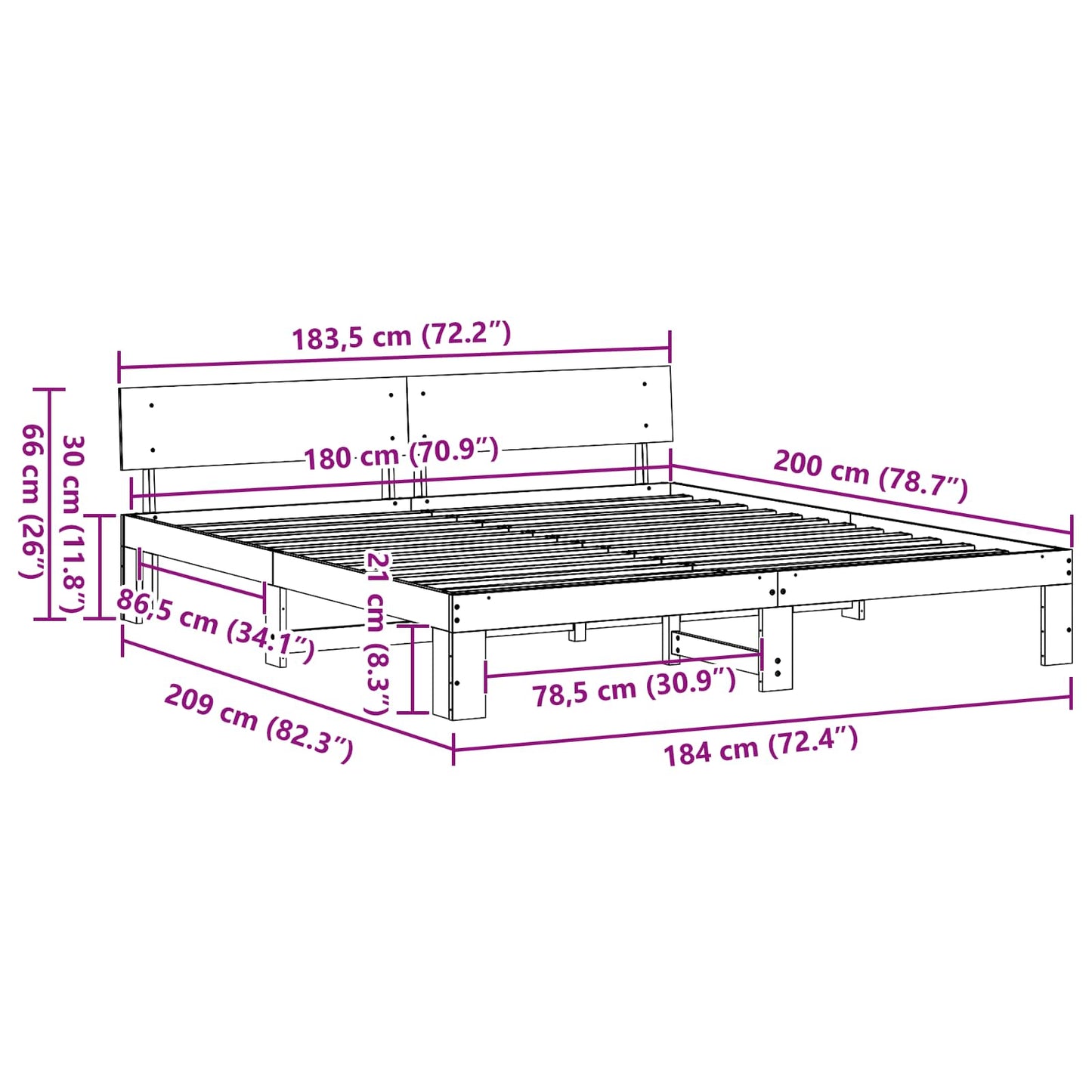 Struttura del letto Naturale 180 x 200 cm Pino massello